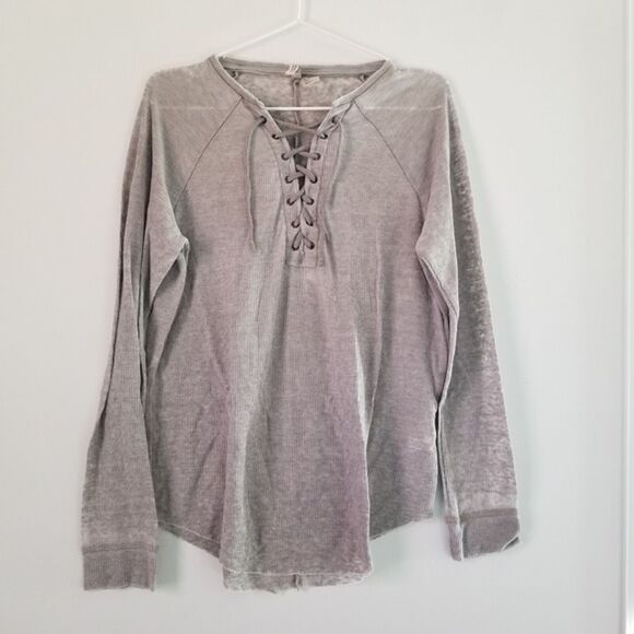 H&M Gray Long Sleeve Thermal with Neck Tie size Small - Picture 3 of 7